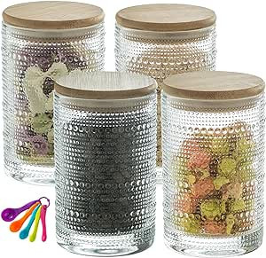 Glass Jars with Bamboo Lids, Spice jars, Glass Jar with Lid and Spoon, Food Storage Jar, Glass Ki... | Amazon (US)