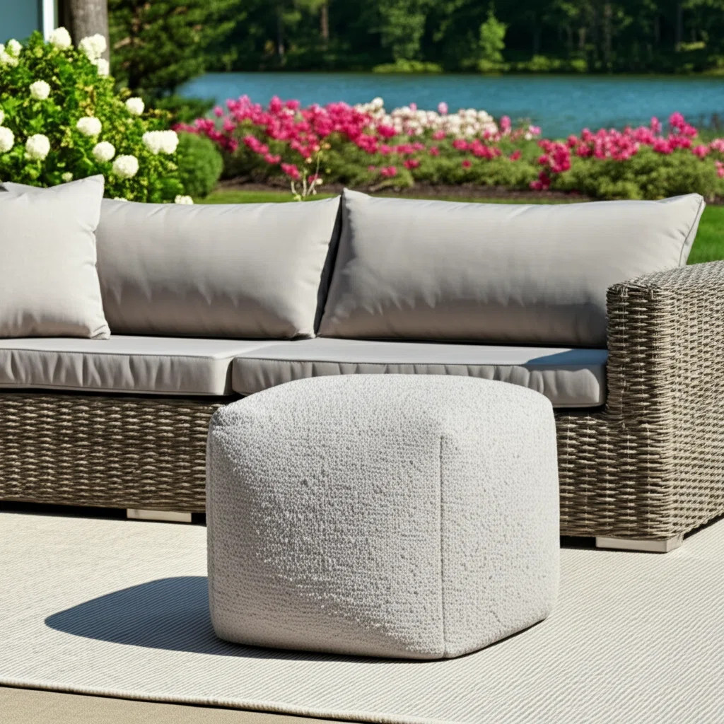 18" Gray Polyester Cube Outdoor Pouf Ottoman | Wayfair North America