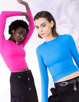 PUMIEY Women's Long Sleeve T Shirts Crew Neck Slim Fit Tops Sexy Basic Tee Smoke Cloud Pro Collec... | Amazon (US)