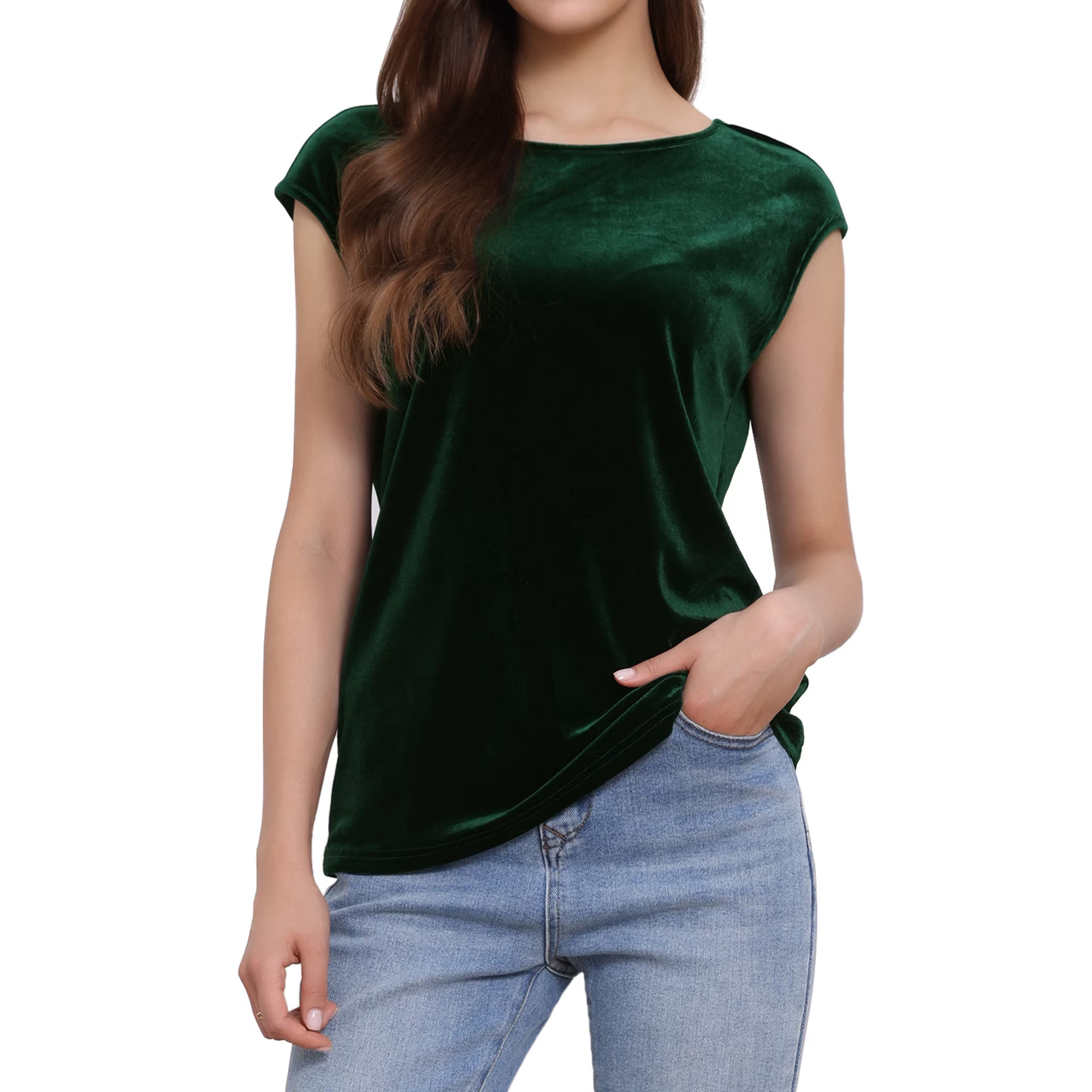 DARING DIVA Women s Velvet Christmas Party Crew Neck Cap Sleeve Top XS Dark Green | Walmart (US)