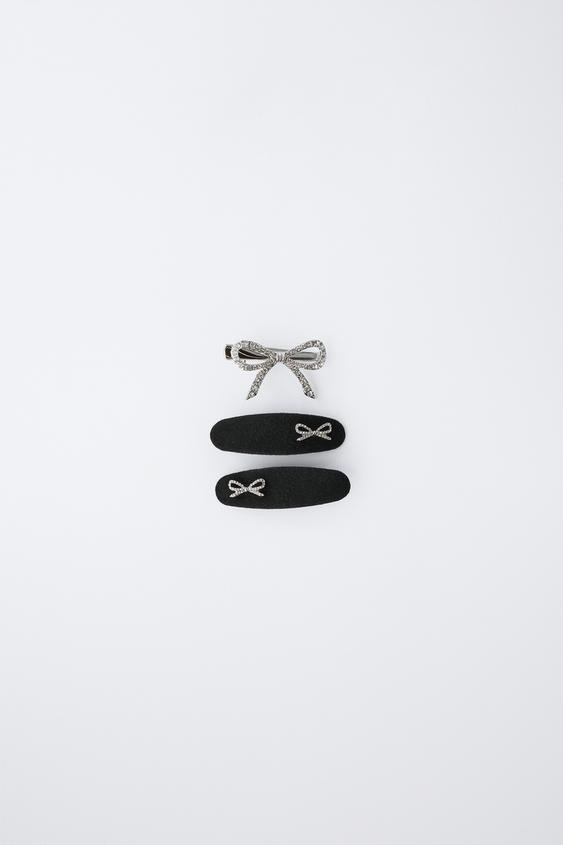 PACK OF THREE SPARKLY BOW BARRETTES | Zara US