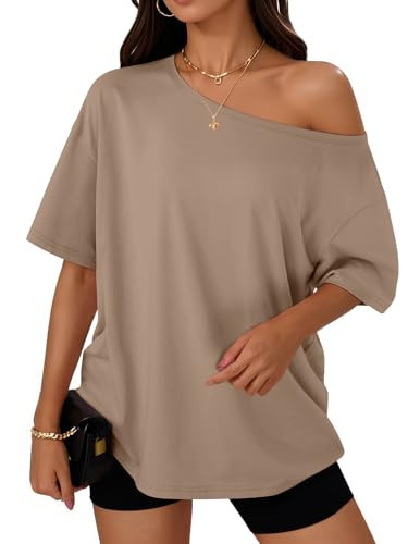 Trendy Queen Womens Off the Shoulder Tops Oversized T-Shirts Short Sleeve Tees Summer 2026 Casual... | Amazon (US)