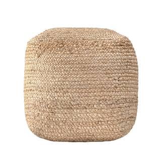 Cork Braided Solid Jute Filled Ottoman Natural Square Pouf | The Home Depot