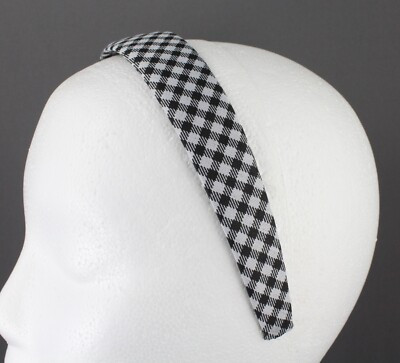 Black White gingham plaid headband 1 1/8" wide tartan fabric covered hair band | eBay US