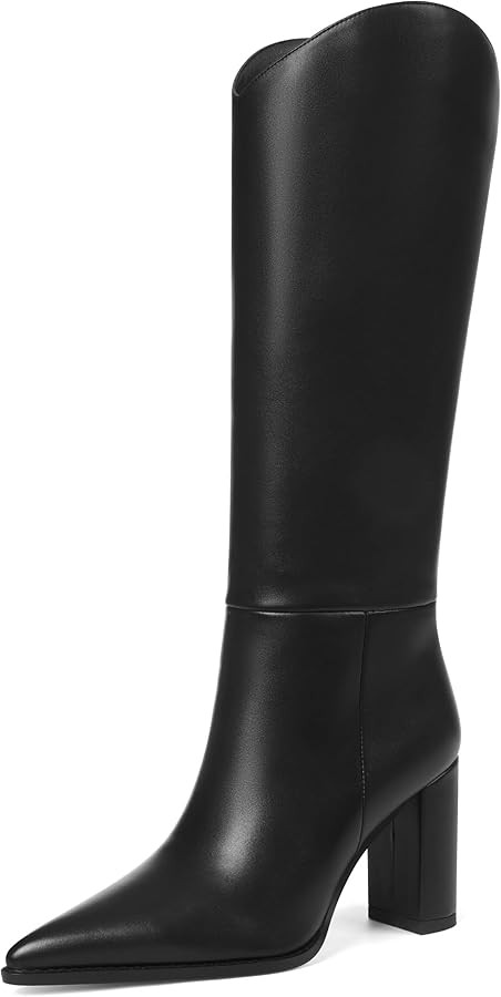 SaraIris Women's Black Knee High Boots Wide Calf Chunky High Heel Pointed Toe Zipper Comfortable ... | Amazon (US)