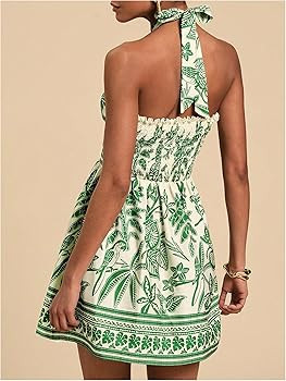 SOLY HUX Tropical Vacation Dress for Women Halter Tie Backless Sundress Sleeveless A Line Short S... | Amazon (US)