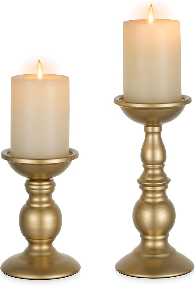 NUPTIO Gold Candle Holder for Table: Candle Centerpieces for 3" Pillars | Amazon (US)