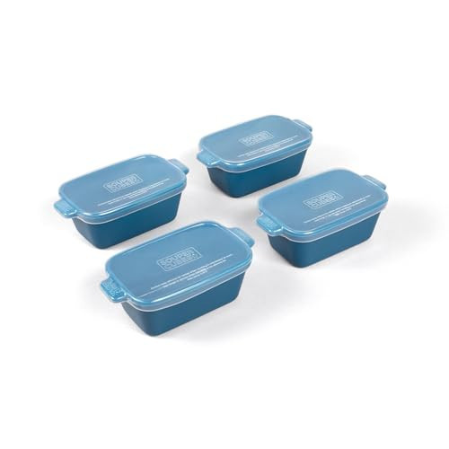 Souper Cubes Stoneware - Small Ceramic 5" x 3" Baking Dish with Silicone Covers, Small Baking Dishes for Oven Perfect for Reheating Single Serve Portions, Set of 4 - Blueberry | Amazon (US)