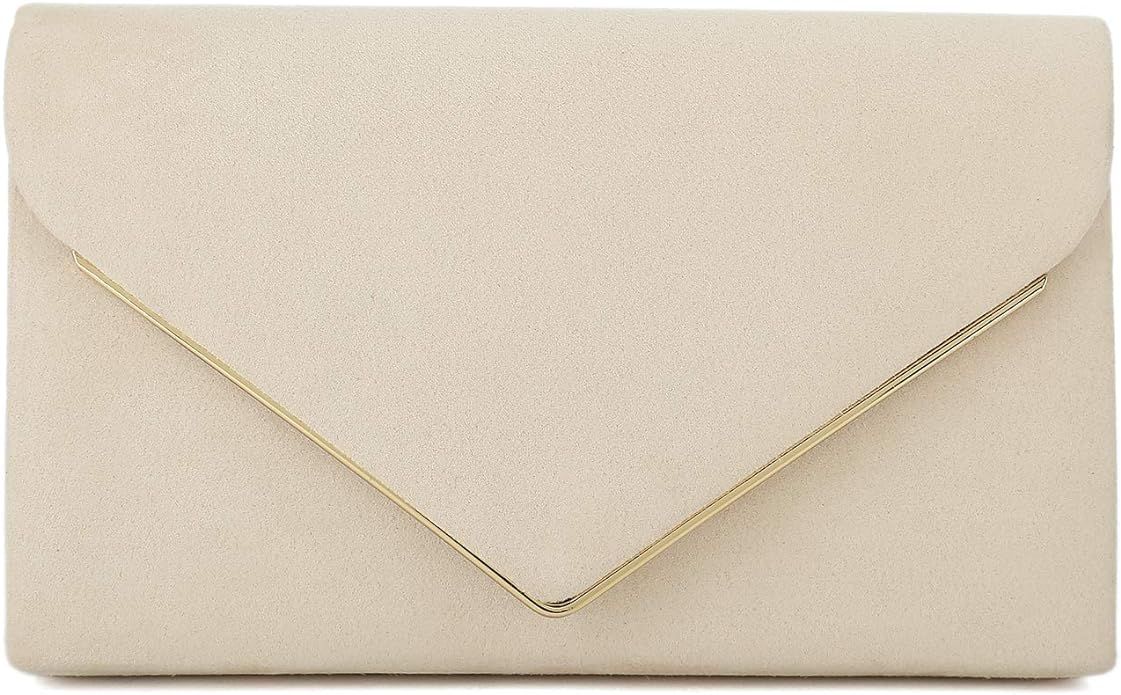 CHARMING TAILOR Faux Suede Clutch Bag Elegant Metal Binding Evening Purse for Wedding/Prom/Black-... | Amazon (US)