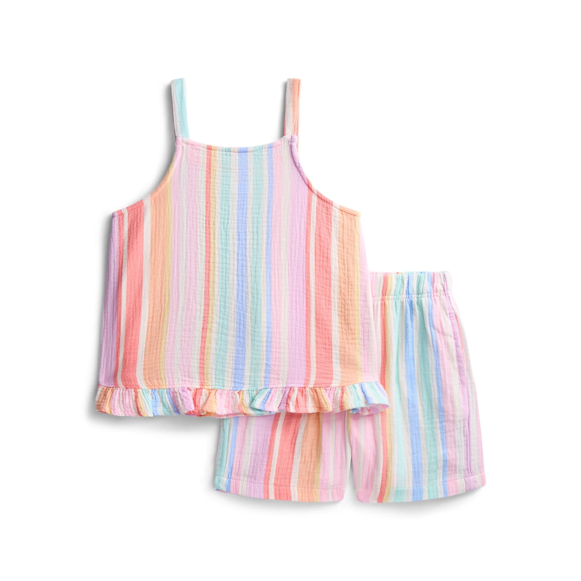 Wonder Nation Girls Textured Woven Cotton Top and Shorts Outfit Set, 2-Piece, Sizes 4-10 | Walmart (US)