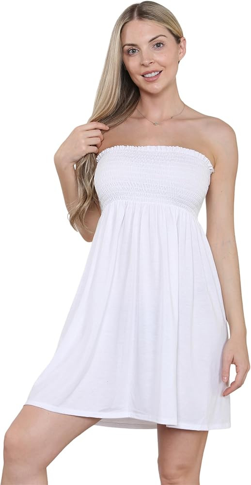 Loxdonz Women's Sun Strapless Tube Short Dress Summer Dresses Casual Mini Beach Cover Up | Amazon (US)