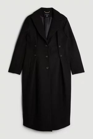 Plus Size Italian Wool Button Waist Detail Tailored Coat | Karen Millen UK + IE + DE + NL