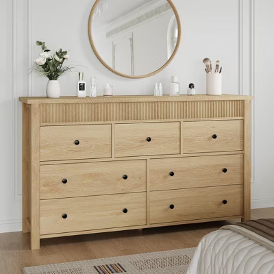 5 Drawer Dresser W/ Fluted Design, Wooden Chest of Drawers with Smooth Glide Drawers, Multi-Use Storage Organizer & TV Stand for Bedroom/ Living Room | Target