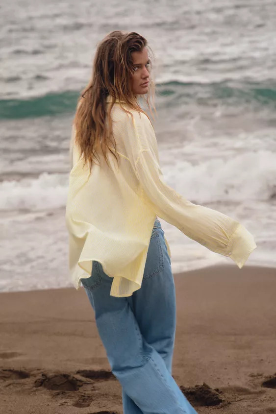 OVERSIZE STRIPED GAUZE SHIRT | Zara UK