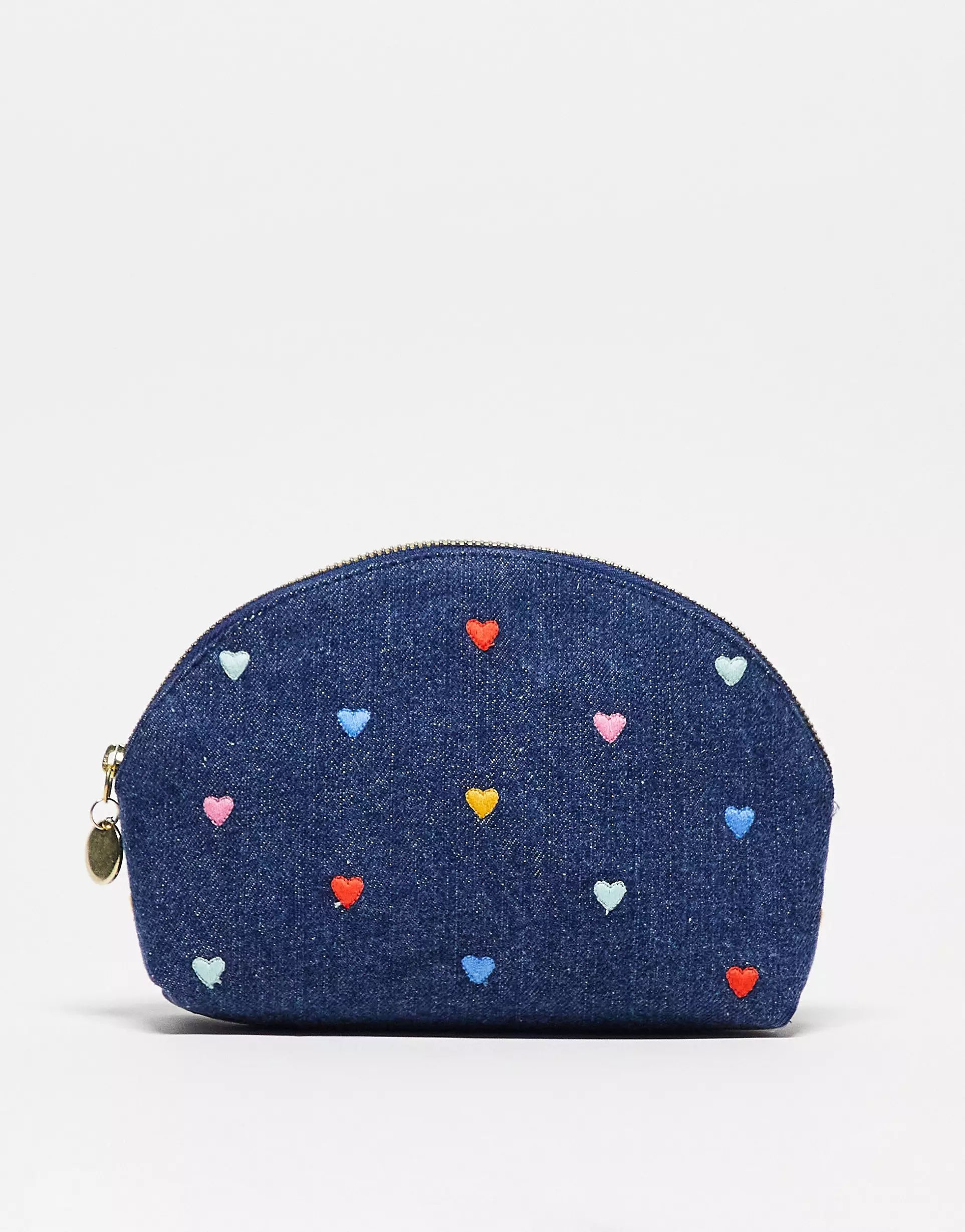 Accessorize denim mini washbag with embroidered hearts | ASOS (Global)