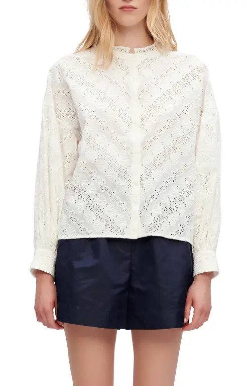 maje Long Sleeve Cotton Lace Blouse in White at Nordstrom, Size 2 | Nordstrom