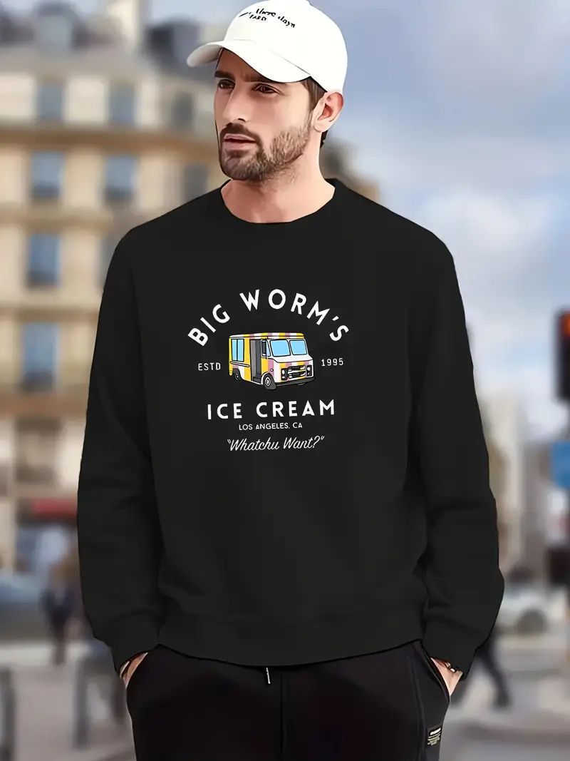''big Worm's Ice Cream'' Print Men's Graphic Sweatshirt - Temu | Temu Affiliate Program