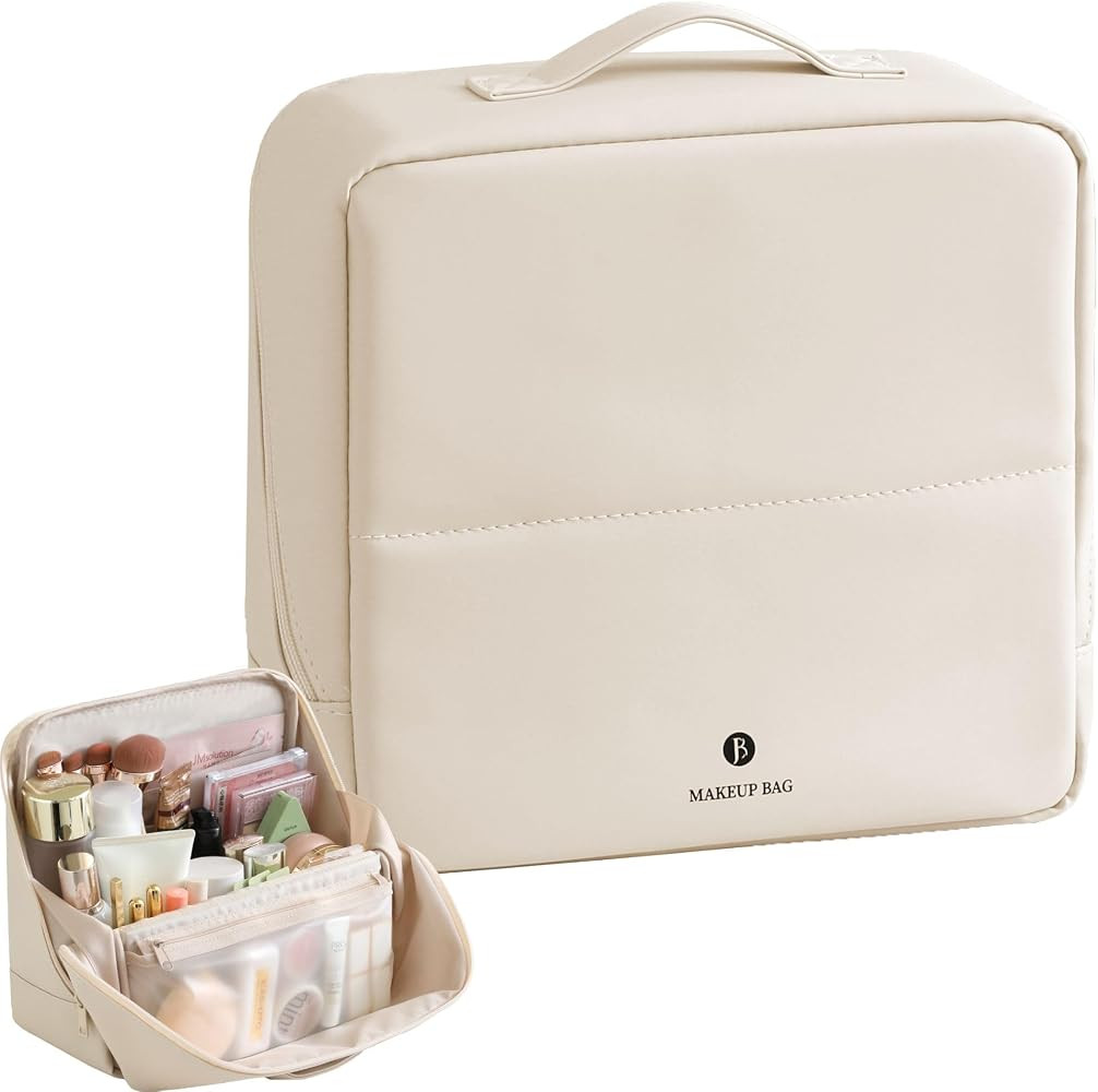 tianzong Travel Makeup Bag with Magnetic Fold-Down Flap, Waterproof Leather Cosmetic and Toiletry... | Amazon (US)