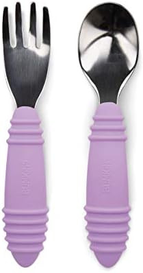 Bumkins Utensils, Silicone and Stainless Steel Baby Fork and Spoon Set, Toddler Silverware, Self Fee | Amazon (US)