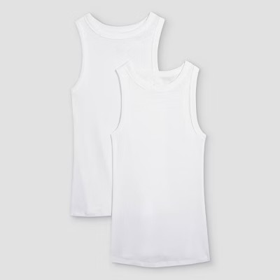 Women's Slim Fit Ribbed 2pk Bundle Tank Top - A New Day™ White/White L | Target