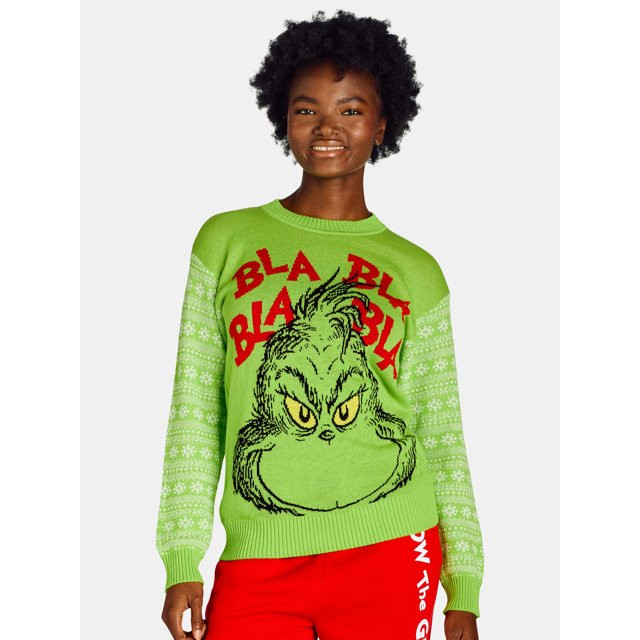 Dr. Seuss Women’s Grinch Pullover Sweater, Midweight, Sizes XXS-XXL | Walmart (US)