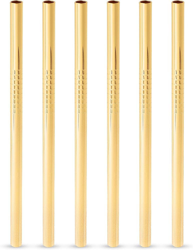 Viski Stainless Steel Cocktail Straws with Gold Finish, Eco-Friendly Reusable Short Metal Straws, 5  | Amazon (US)