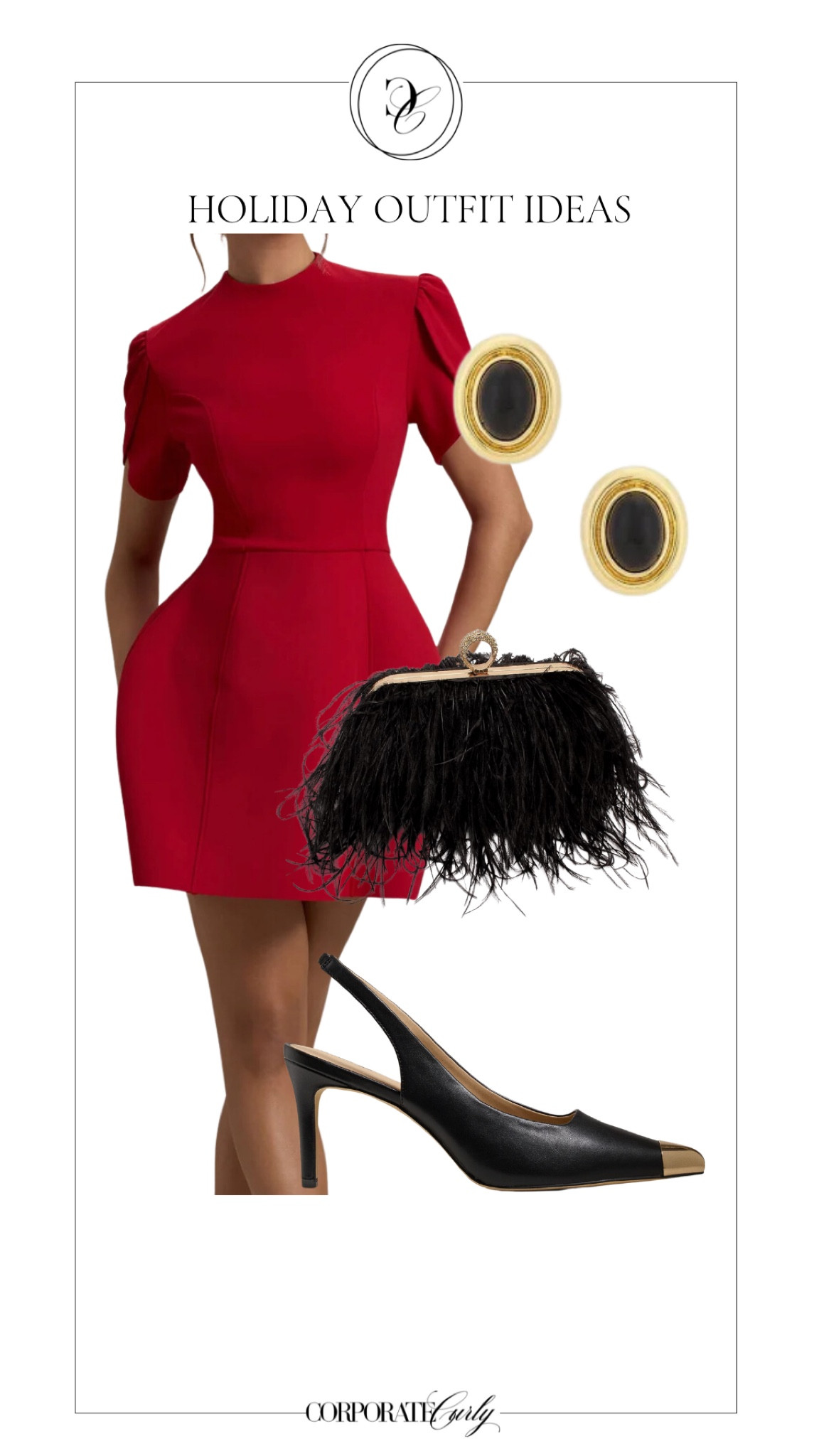Red hot and ready for your work holiday party!  This high-neck mini dress paired with leather metal-toe slingback pumps and a feather clutch adds just the right amount of festive flair. Perfect for transitioning from desk to dinner in style!  #HolidayPartyLook #WorkHolidayStyle #RedDress #ChicAndFestive #SlingbackPumps #FeatherClutch #HolidayOutfit #OfficeToParty #FestiveFashion#LTKParties

#LTKHoliday #LTKWorkwear