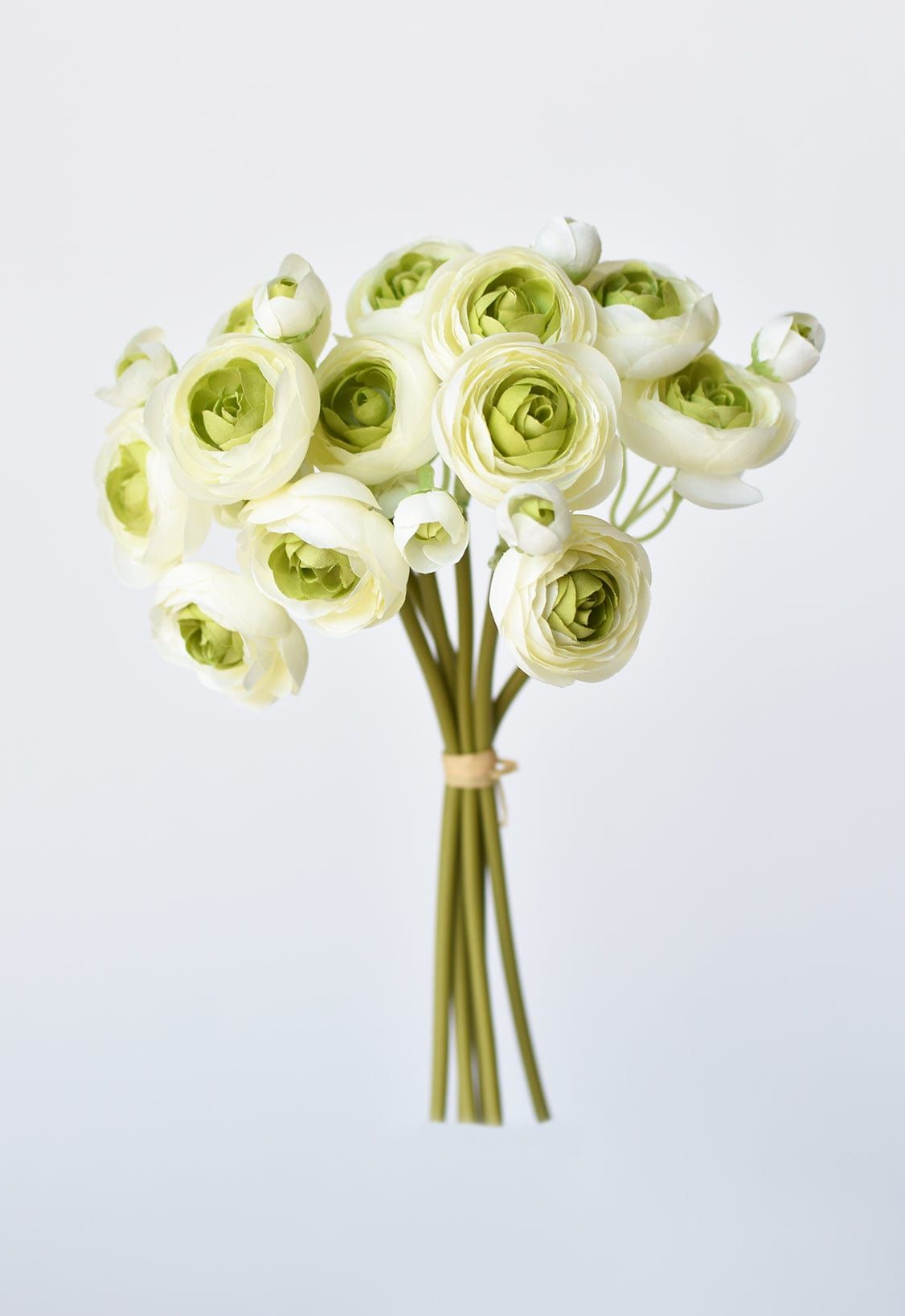 10.5" Faux White + Green Ranunculus Stem Bundle | HouseFloral