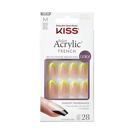 KISS Salon Acrylic French Color Press-On Nails ‘Hype’ Neon Yellow Medium Almond 31 Ct. | Walmart (US)
