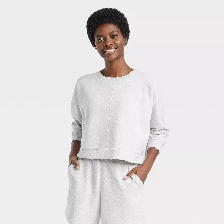 Women's Cotton Fleece Crewneck Cropped Sweatshirt - All in Motion™ | Target