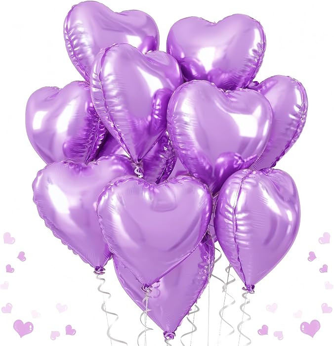 Purple Foil Heart Balloons, 12Pcs Lavender Purple Heart Shape Foil Balloons, 18 Inch Light Purple... | Amazon (US)