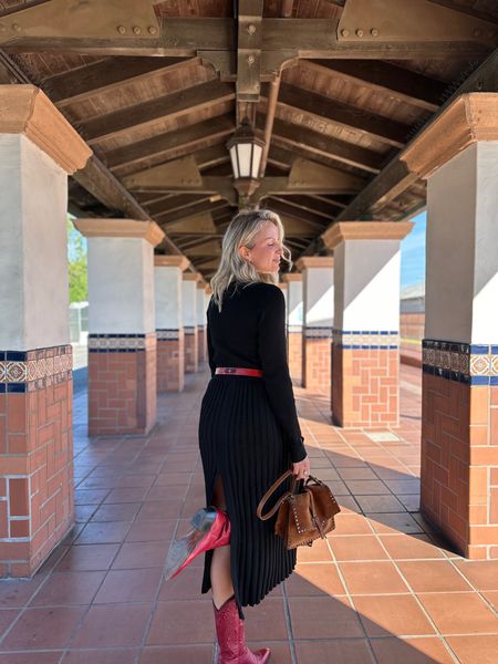 Monochromatic outfit with a pop of cherry red 
Maxi Skirt
Two piece sweater set
Red cowgirl boots
Brown suede bag
Coastal cowgirl

#LTKfindsunder50 #LTKstyletip #LTKshoecrush