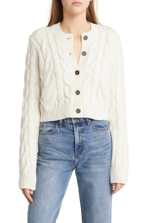 FRAME Cable Knit Wool Cardigan in Off White at Nordstrom, Size X-Small | Nordstrom