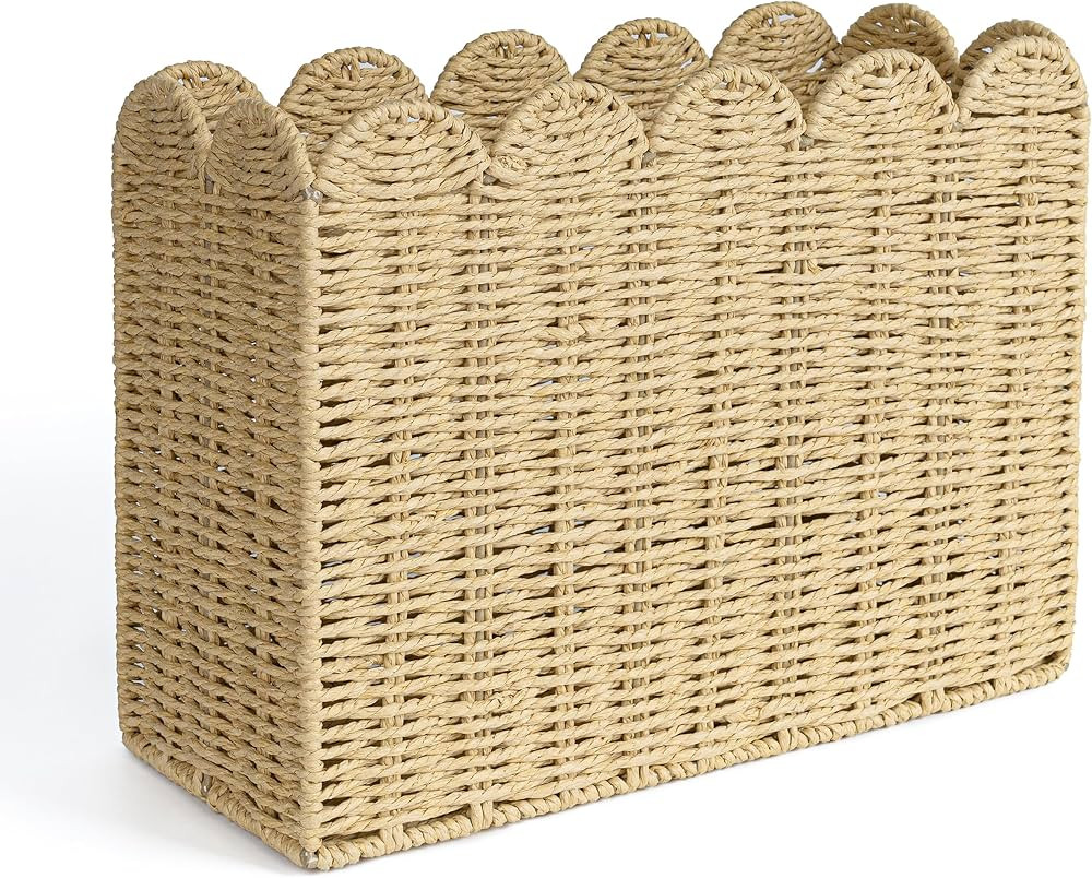 AELS Woven Natural Fibre Magazine Holder, Scalloped Edge Floor Magazine Rack, Hand-woven Organize... | Amazon (US)