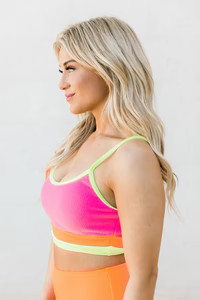 Do Not Disturb Neon Color Block Bikini Top | Pink Lily