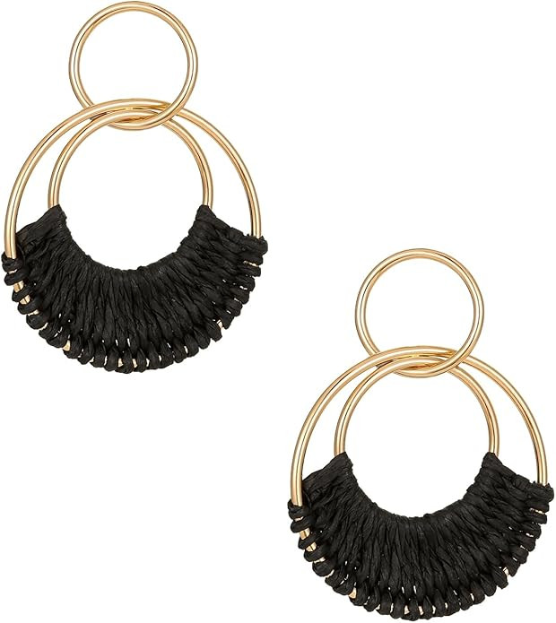Rattan Weave Earrings Boho Summer Raffia Hoop Dangle Earrings for Women Girls Bohemian Raffia Bra... | Amazon (US)