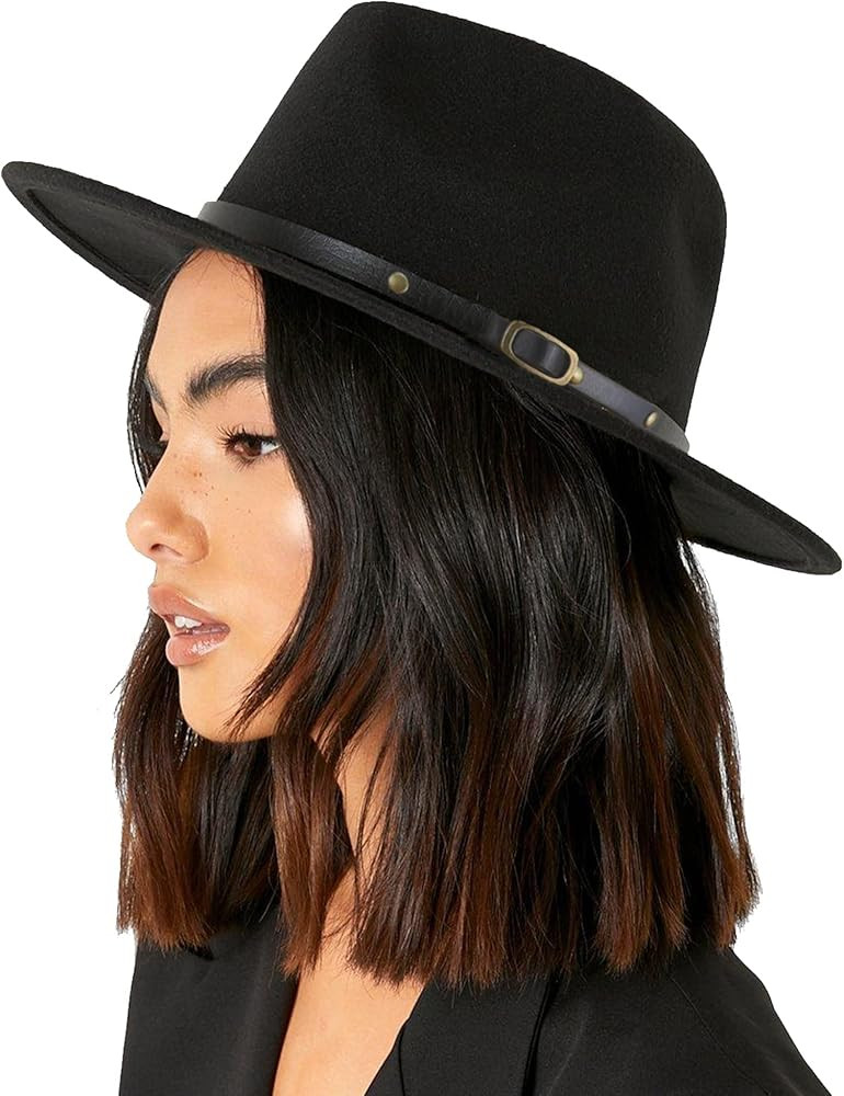 Fedora-Hats for Women-Men Vintage Flat-Wide-Brim Felt-Jazz-Hat Cotton-Blend Panama-Hat Medium/Lar... | Amazon (US)