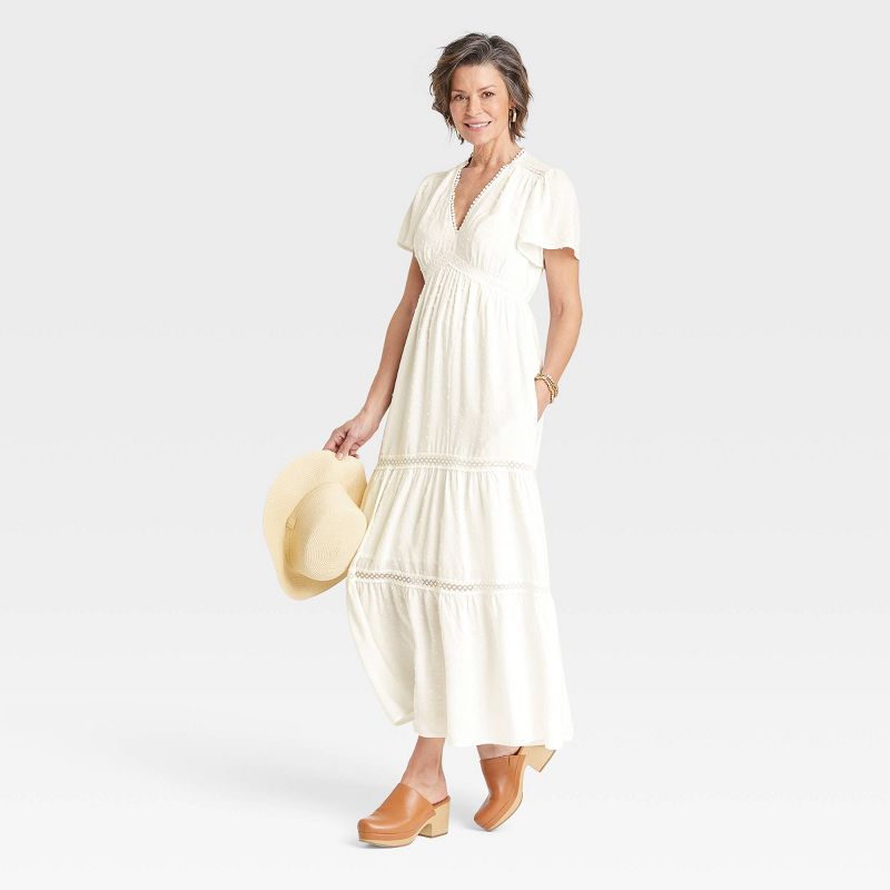 Women's Flutter Short Sleeve Dobby A-Line Dress - Knox Rose™ White | Target