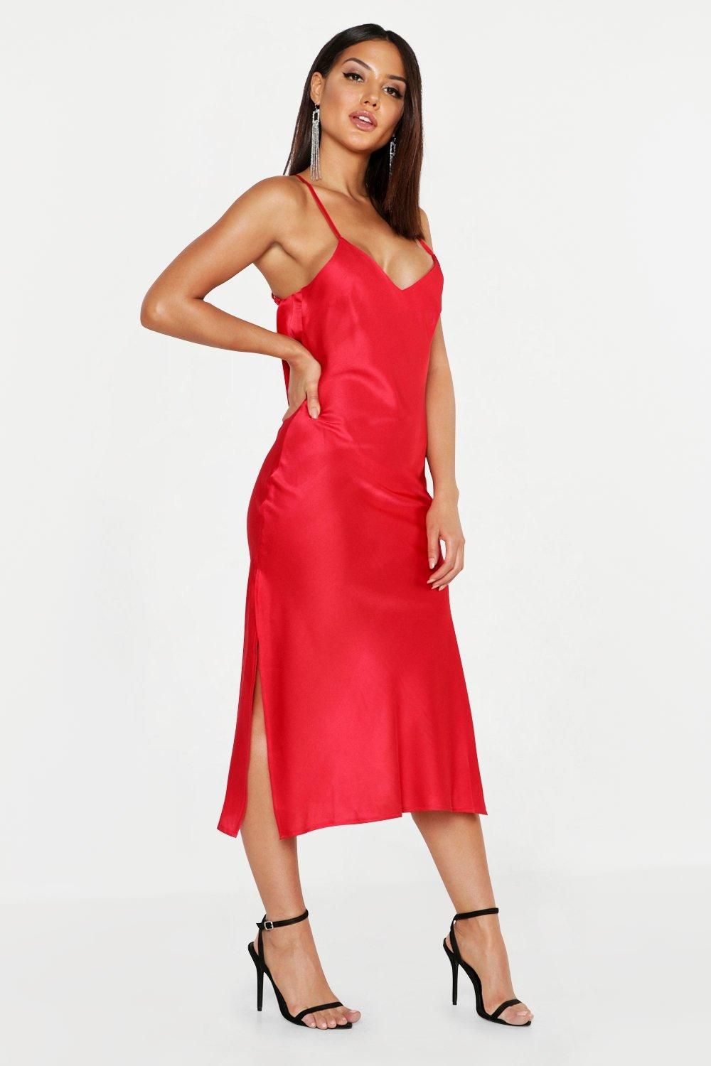 Womens Satin Cowl Back Midi Slip Dress - Red - 8 | Boohoo.com (US & CA)