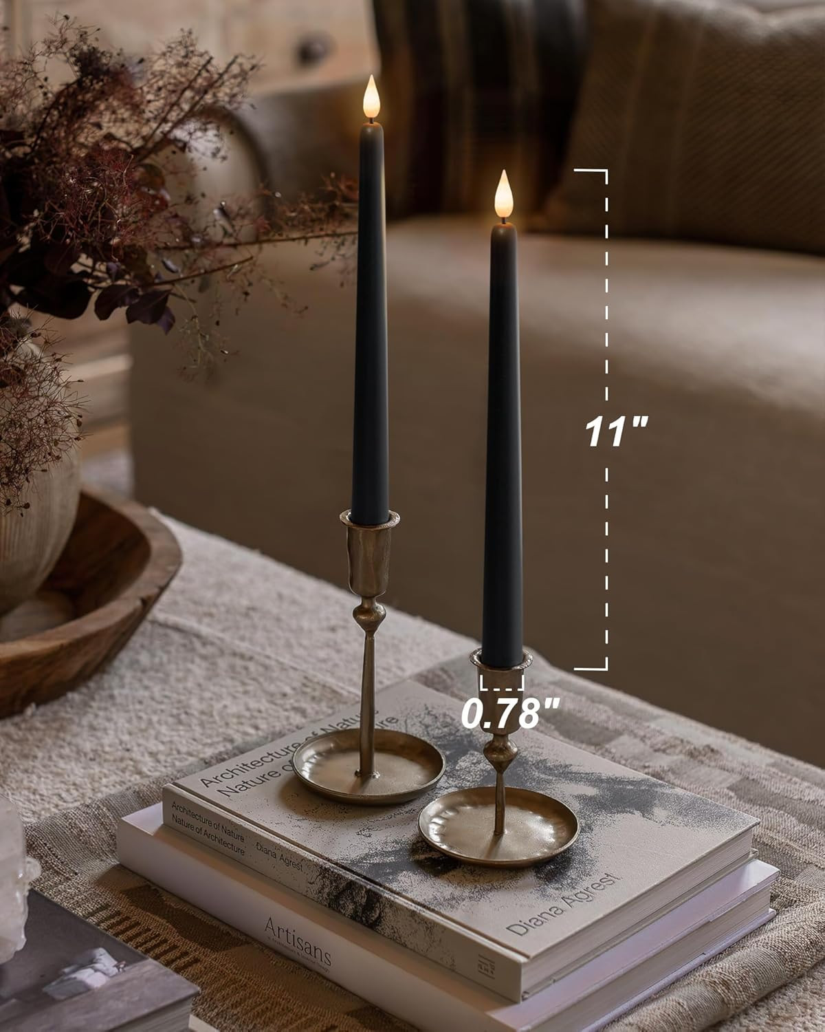 Homemory 12 Pcs Black Flameless Taper Candles Flickering, NO Remote, 11 Inches Taper Candles Batt... | Amazon (US)