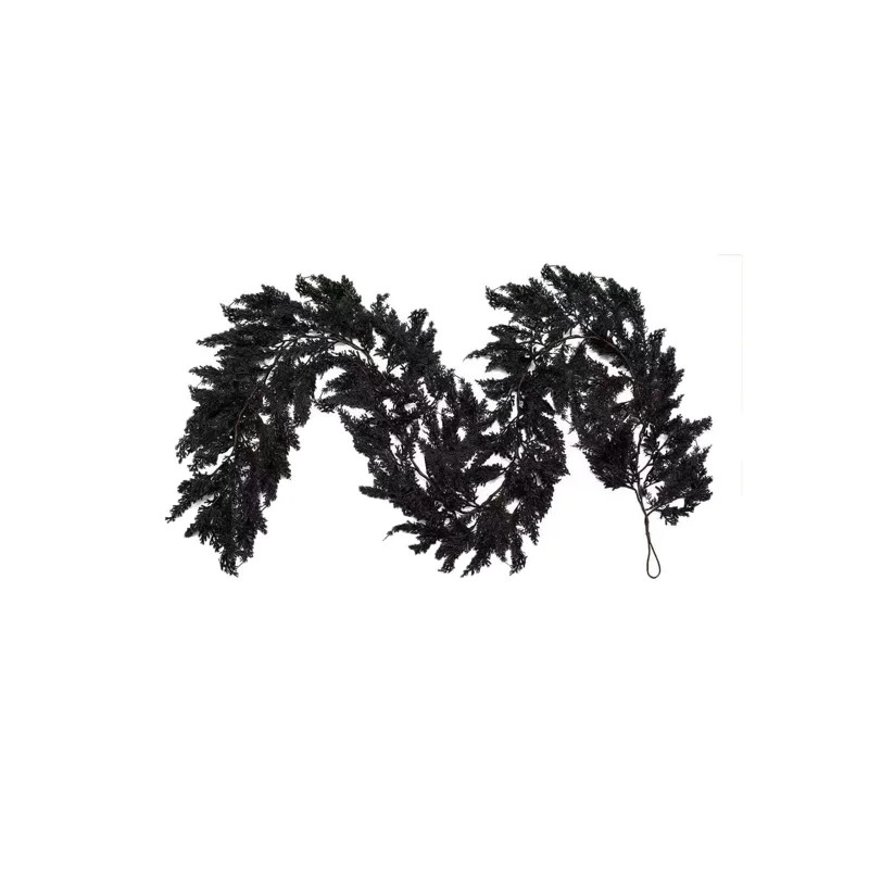 Black Artificial Garland With Skeleton Ornament Gothic Black Spooky Needle Mantel For Halloween F... | Wayfair North America