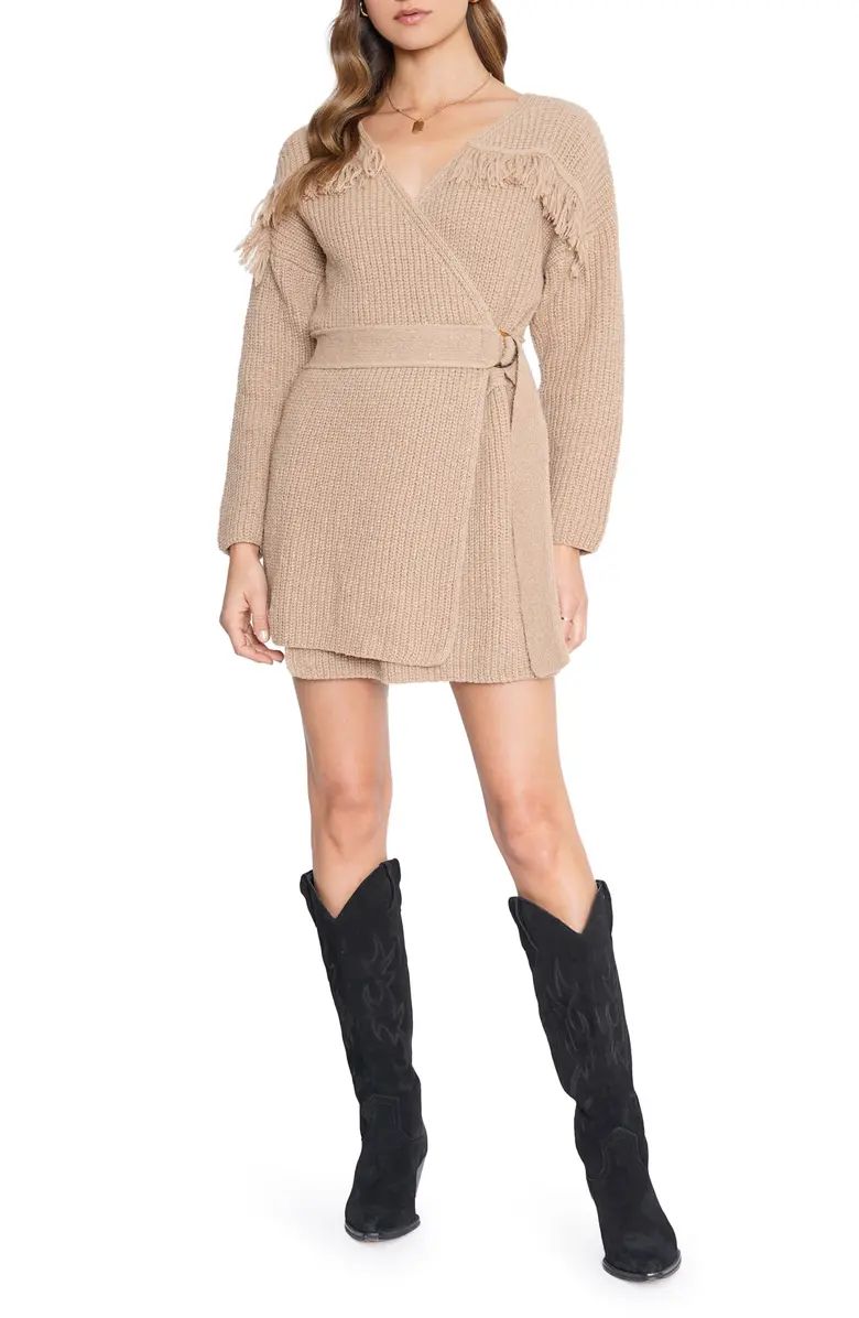 4SI3NNA Estella Fringe Long Sleeve Wrap Sweater Dress | Nordstrom | Nordstrom