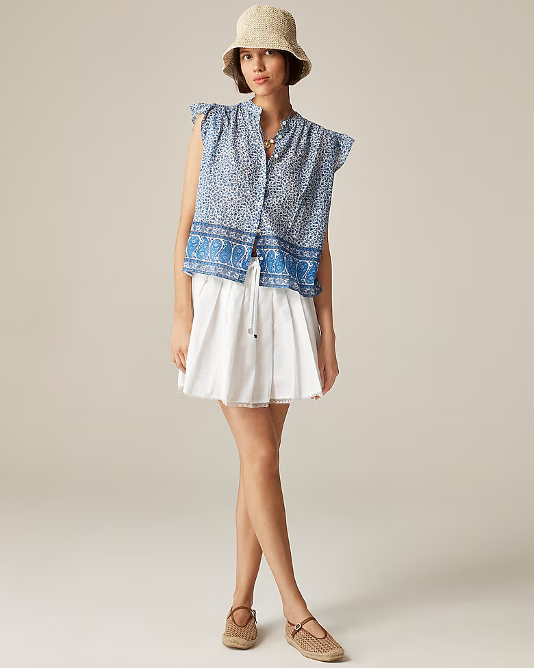 Flutter-sleeve button-up shirt in bandana block print | J. Crew US