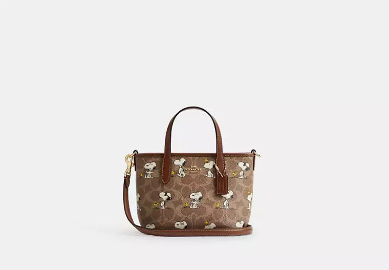 Coach X Peanuts City Mini Tote Bag In Signature Canvas With Snoopy Print | Coach Outlet US