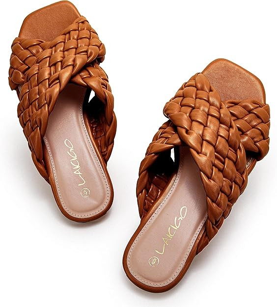 Women’s Square Open Toe Flat Sandals Braided Backless Slip On Slides Cross Band Summer Slippers | Amazon (US)
