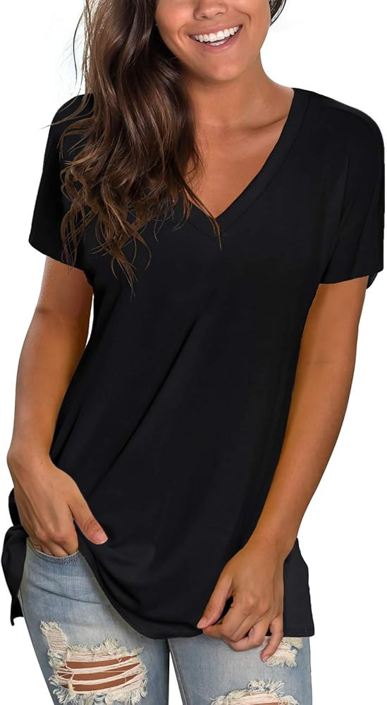 Sipaya Womens T Shirts Basic V Neck Tee Loose Fitting Casual Short Sleeve Tops | Amazon (US)