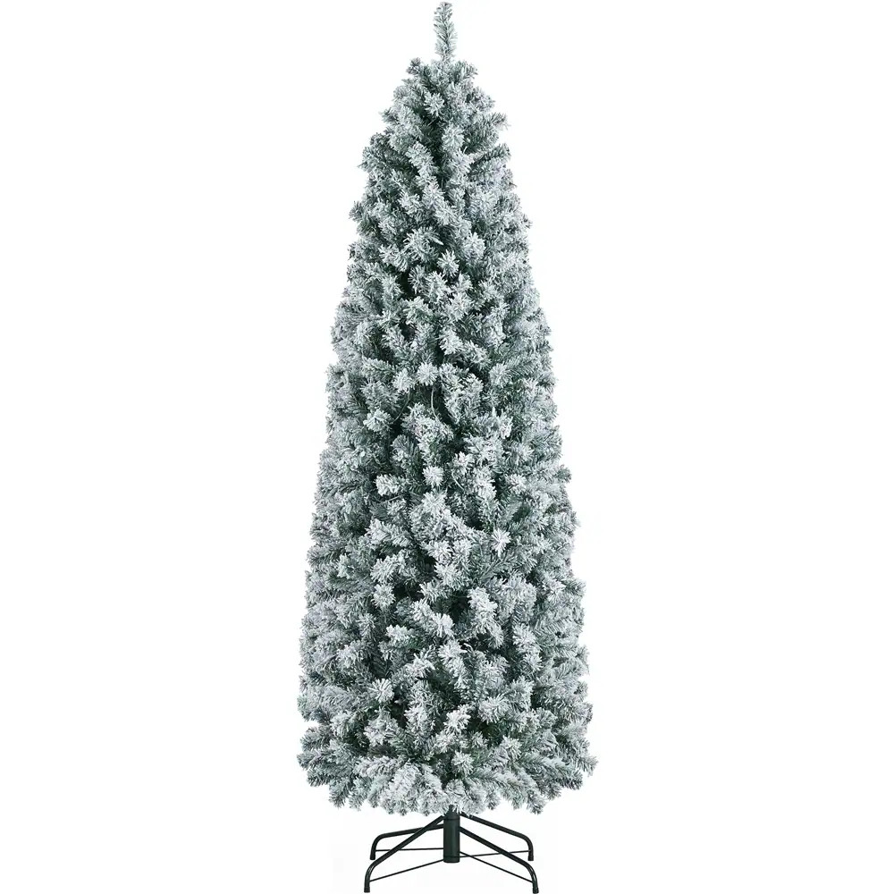 Yaheetech 7.5FT Green Pre-lit Flocked Pencil Christmas Tree with Warm Lights and Stand one_size | LSSO6Q0001 | Lowe's