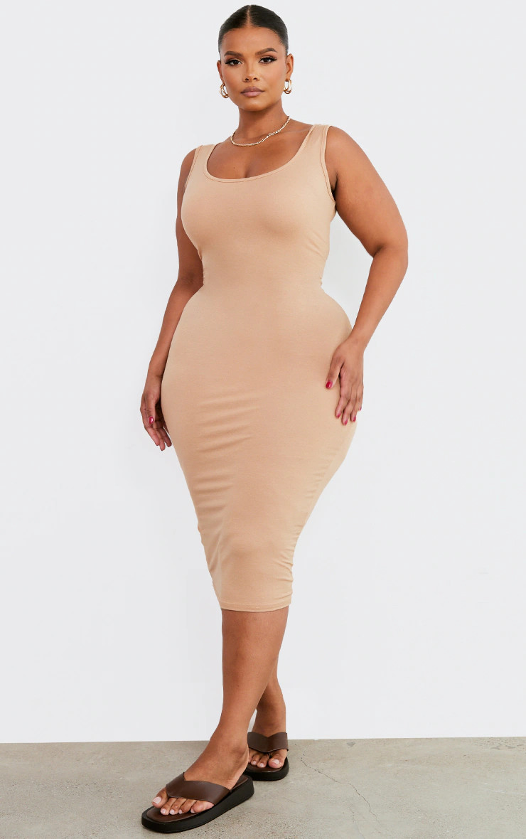 Plus Stone Jersey Scoop Neck Midi Dress | PrettyLittleThing CAN