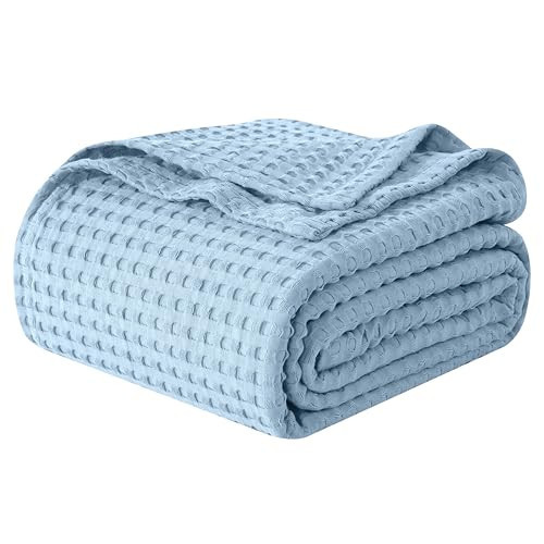 Elegant Comfort Premium 100% Cotton Waffle Blanket - Lightweight Breathable Waffle Weave Bed Blanket - Soft and Warm All Season Blanket for Couch, Sofa and Bed, Full Size 88x88 Inches, Light Blue | Amazon (US)