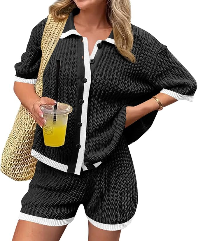 Cicy Bell Womens 2 Piece Short Sets Summer Short Sleeve Collared Tops Beach Vacation Cover Up Cro... | Amazon (US)
